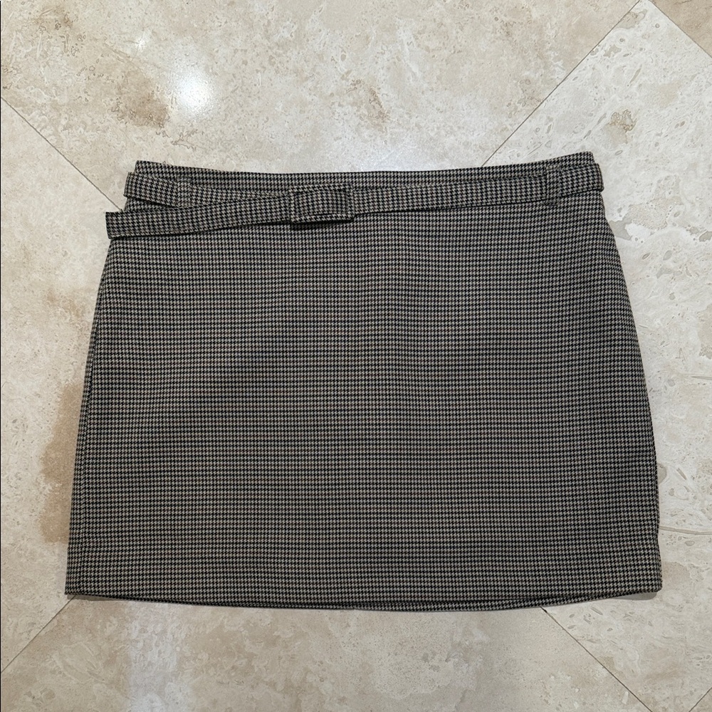 Mango Brown Houndstooth Pencil Mini Skirt with belt size medium